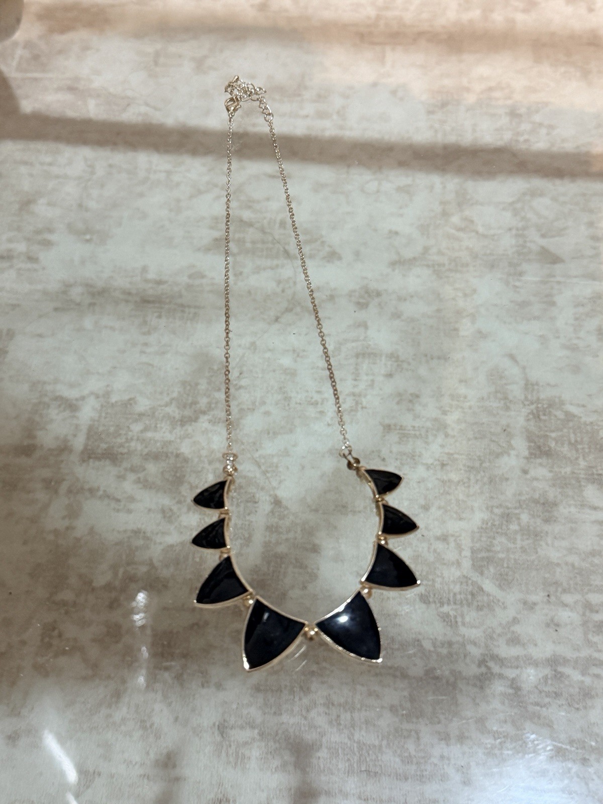 Black & Gold Tone Statement Bib Necklace Cable Chain Triangle Segments