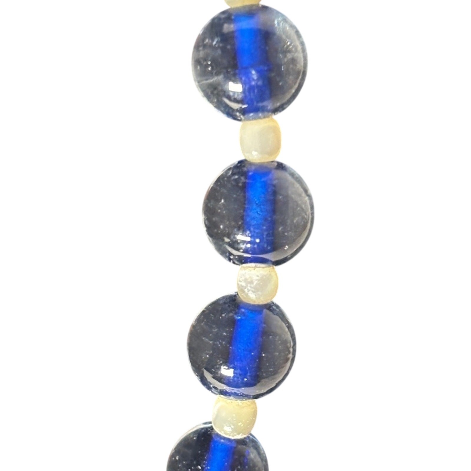 Handmade Cobalt Blue Glass Freshwater Pearl Beaded Necklace 17” Artisan Jewelry