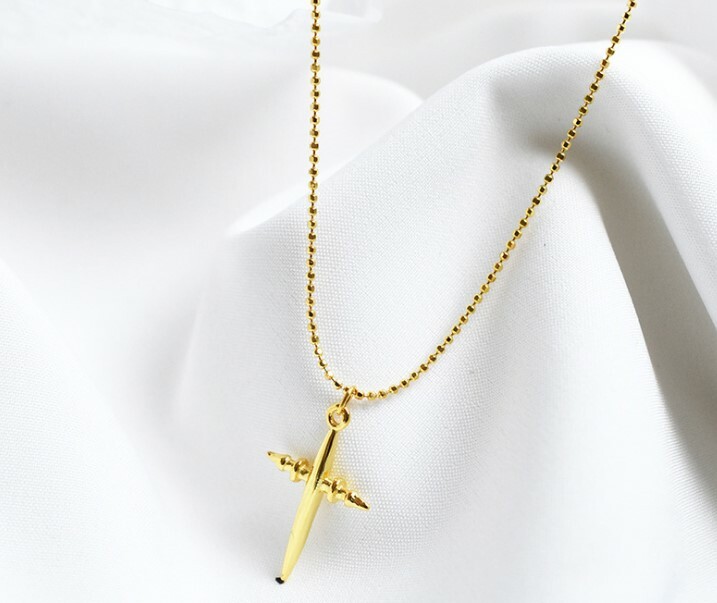 S925 Sterling silver 18K Gold Beads choker necklace Cross Pendant Gift Box D24