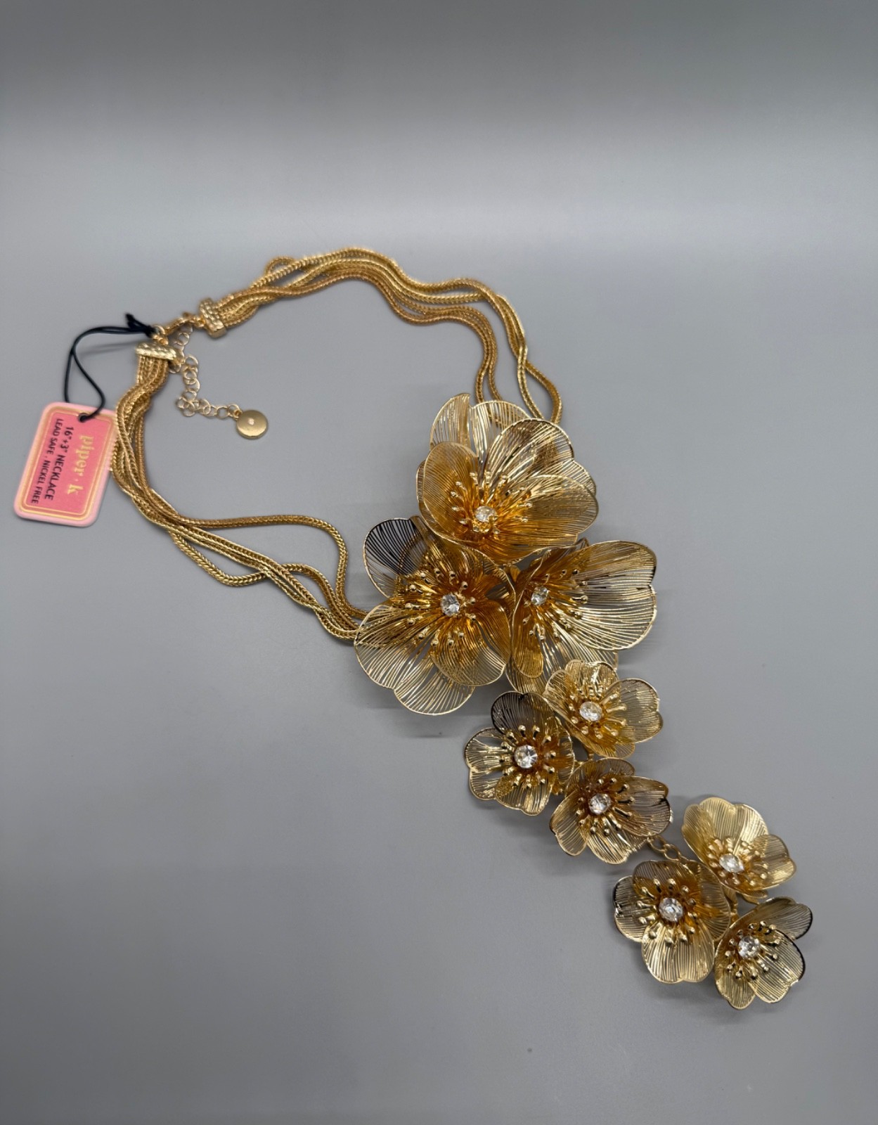 PIPER K CHUNKY GOLD WIRED FLOWERS STATEMENT NECKLACE NWT