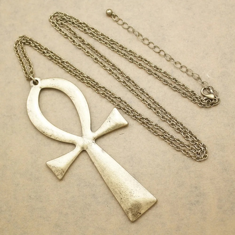 10x5cm Vintage Egyptian Life Big Ankh Cross Pendant Long Chain Necklace Fashion