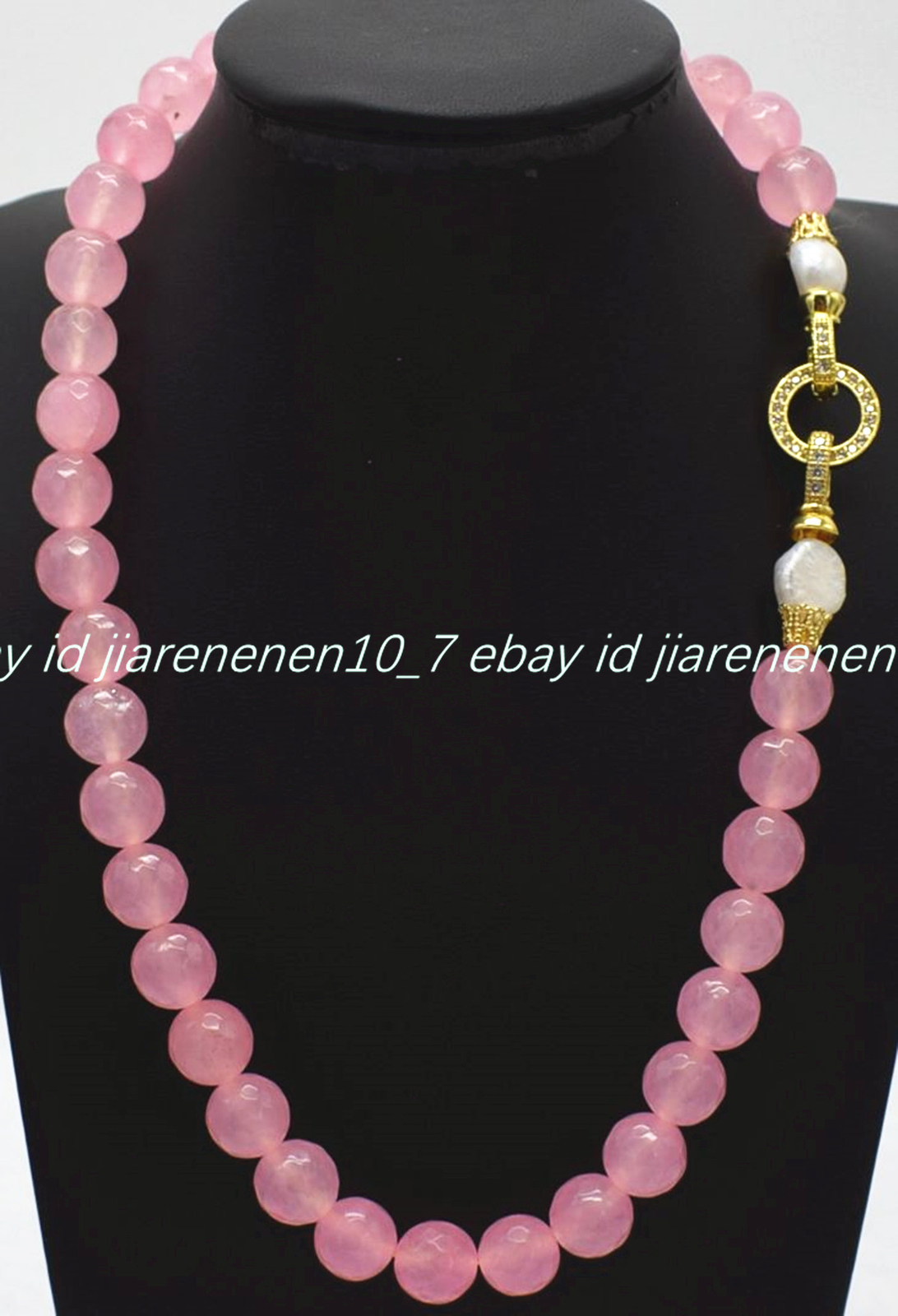 Handmade Natural 8/10/12mm Faceted Pink Jade White Pearl Gems Necklace 16-30in