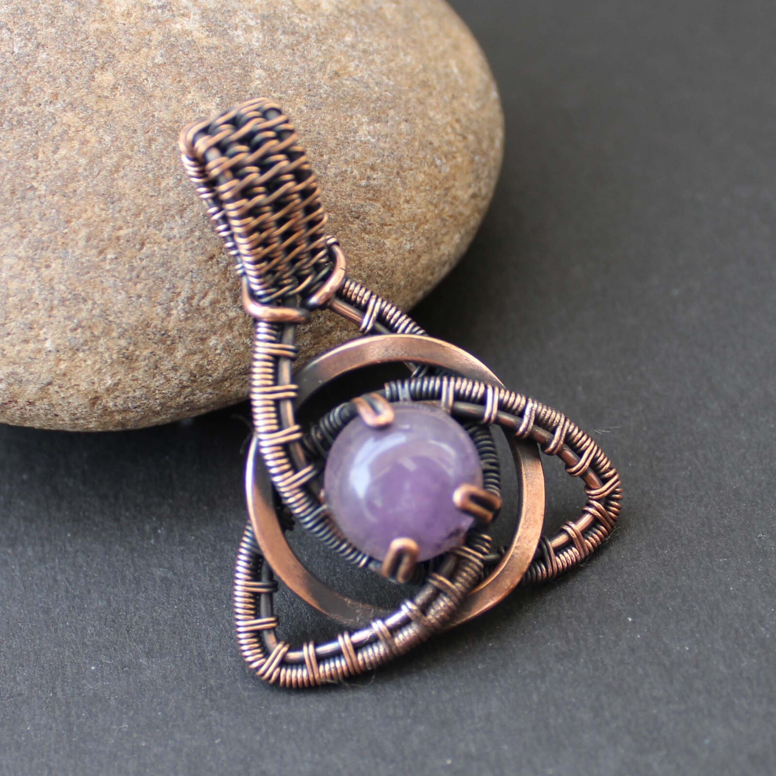 Amethyst Triquetra Circle Copper Wire Wrapped Pendant Celtic Knot Star Pendant