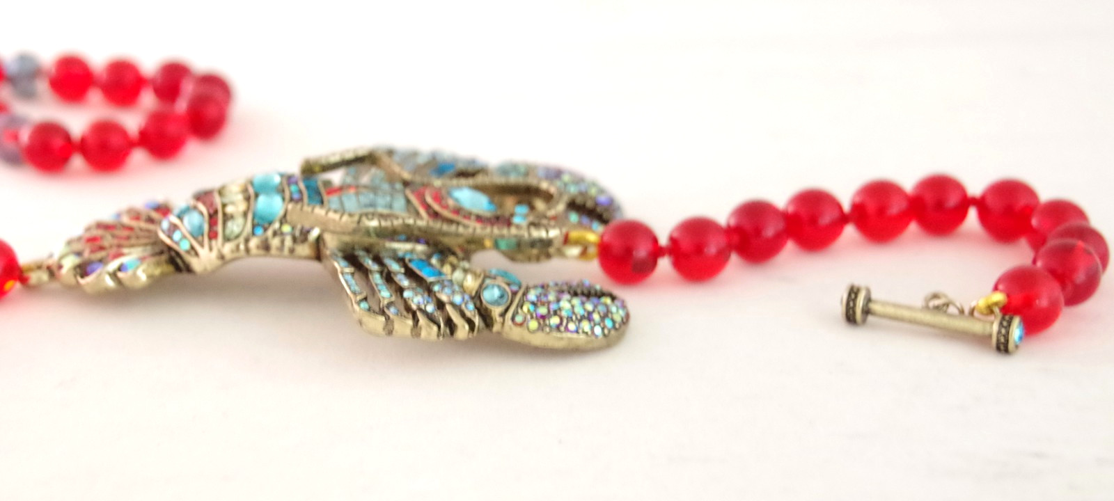 40″ DESIGNER STYLE 3.75″ CRYSTAL RHINESTONE LOBSTER SHELLFISH BEADED NECKLACE