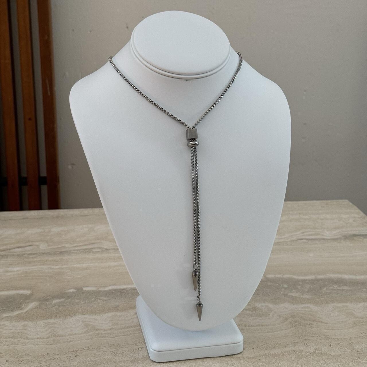 Silver Spike Chain Bolo Tie Necklace