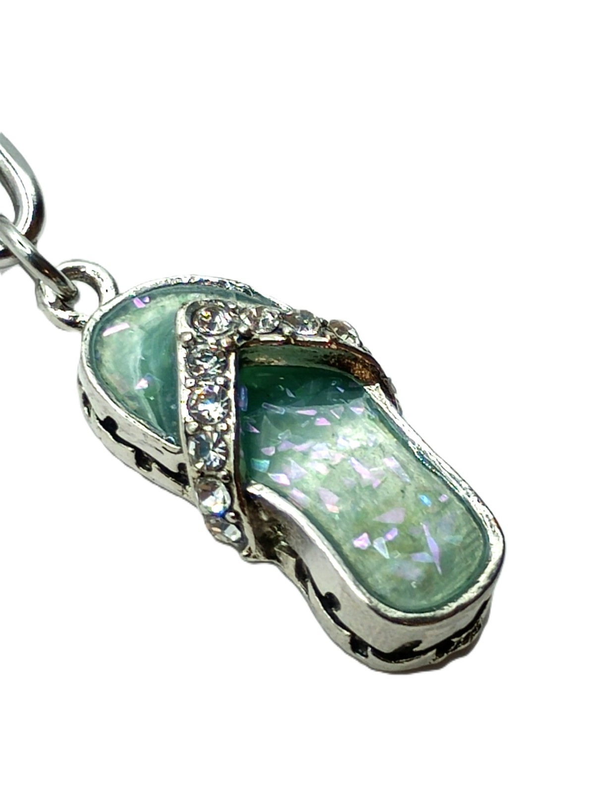 Flip Flop Necklace w/Rhinestone Strap | 316L Surgical Stainless Steel | Sea Blue