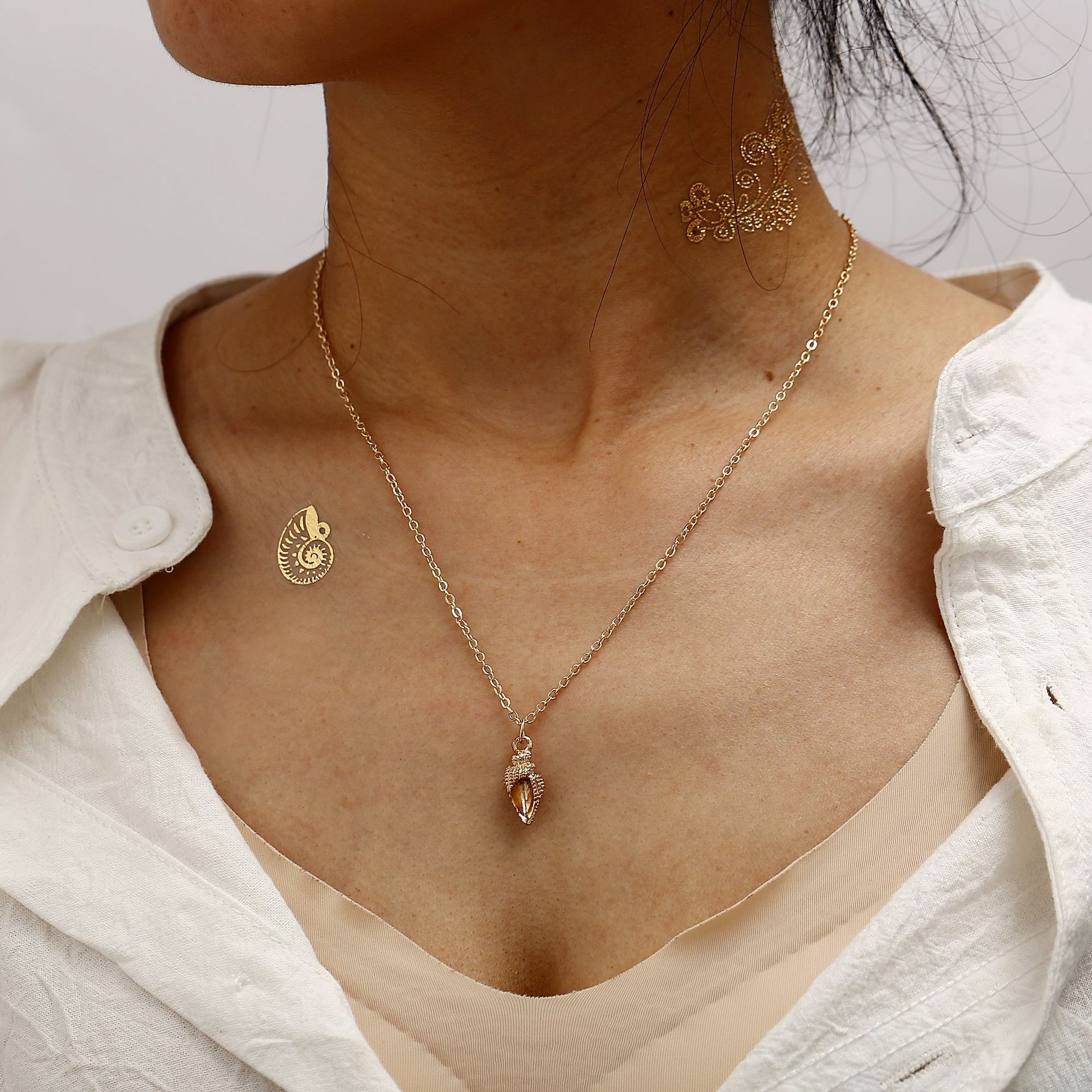 Fashion Boho Sea Shell Alloy Pendant Chain Choker Necklace Women Beach Jewelry