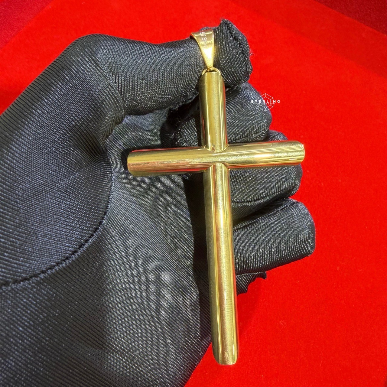 Large 3.75″ Gold Steel Waterproof Cross Pendant Waterproof + Steel Rope Chain