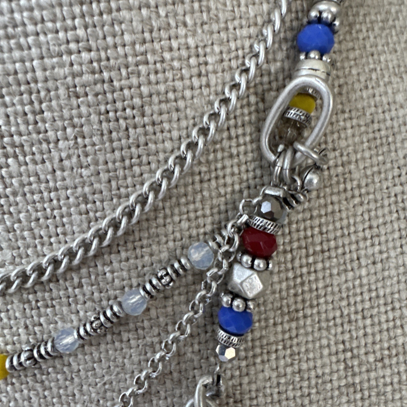 Cara NY SUMMER Chain Statement Necklace Layered CZ Yellow Blue Red NEW