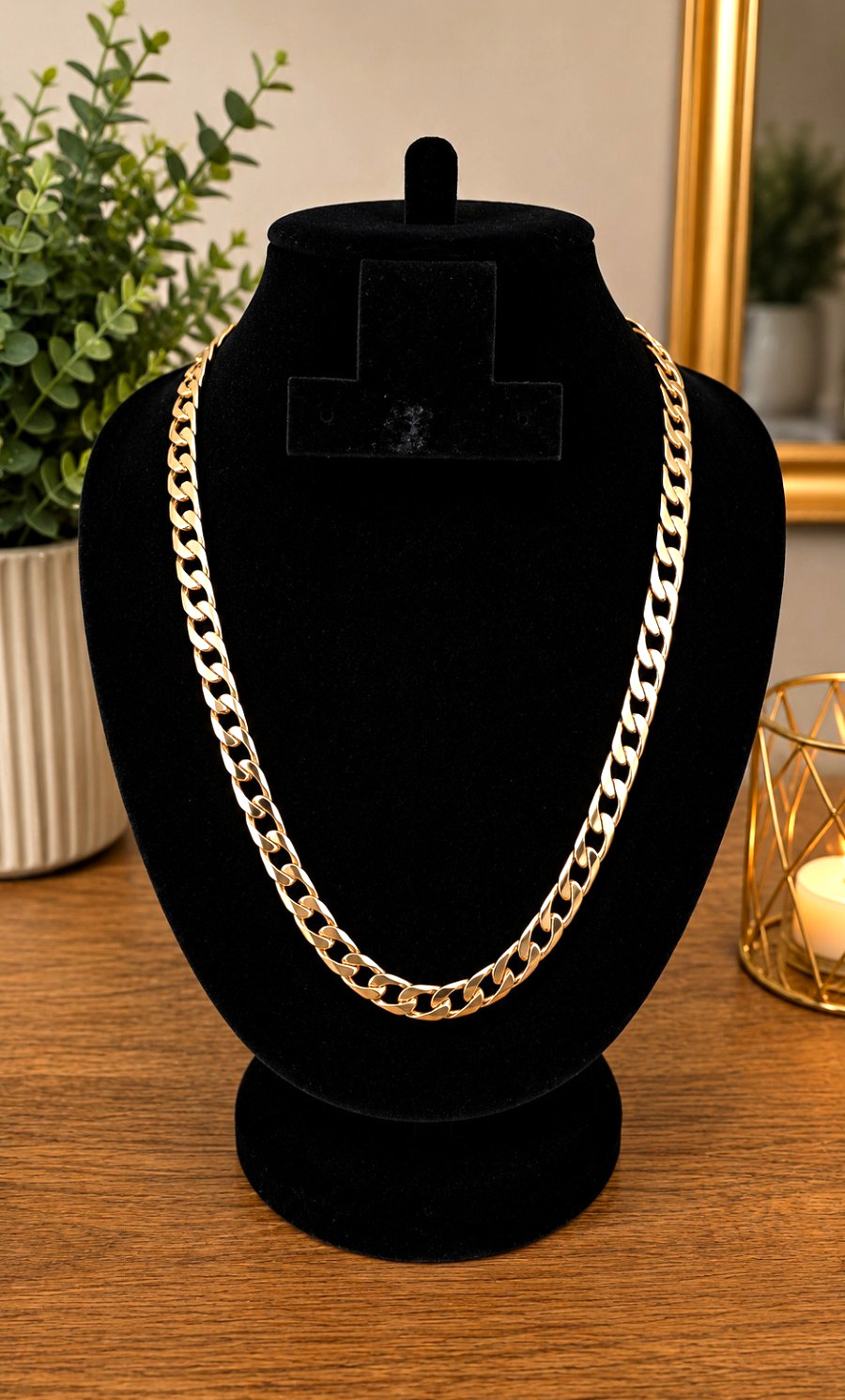 Gold Tone Metal Curb Link Chain Necklace, Chain Style, No Main/Secondary Stone