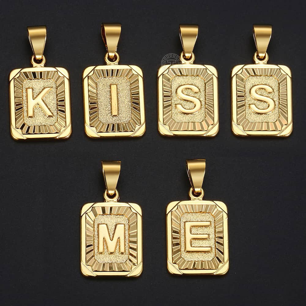 Trendsmax Square Initial Letter Pendant Necklace Gold Plated Rolo Chain Summer