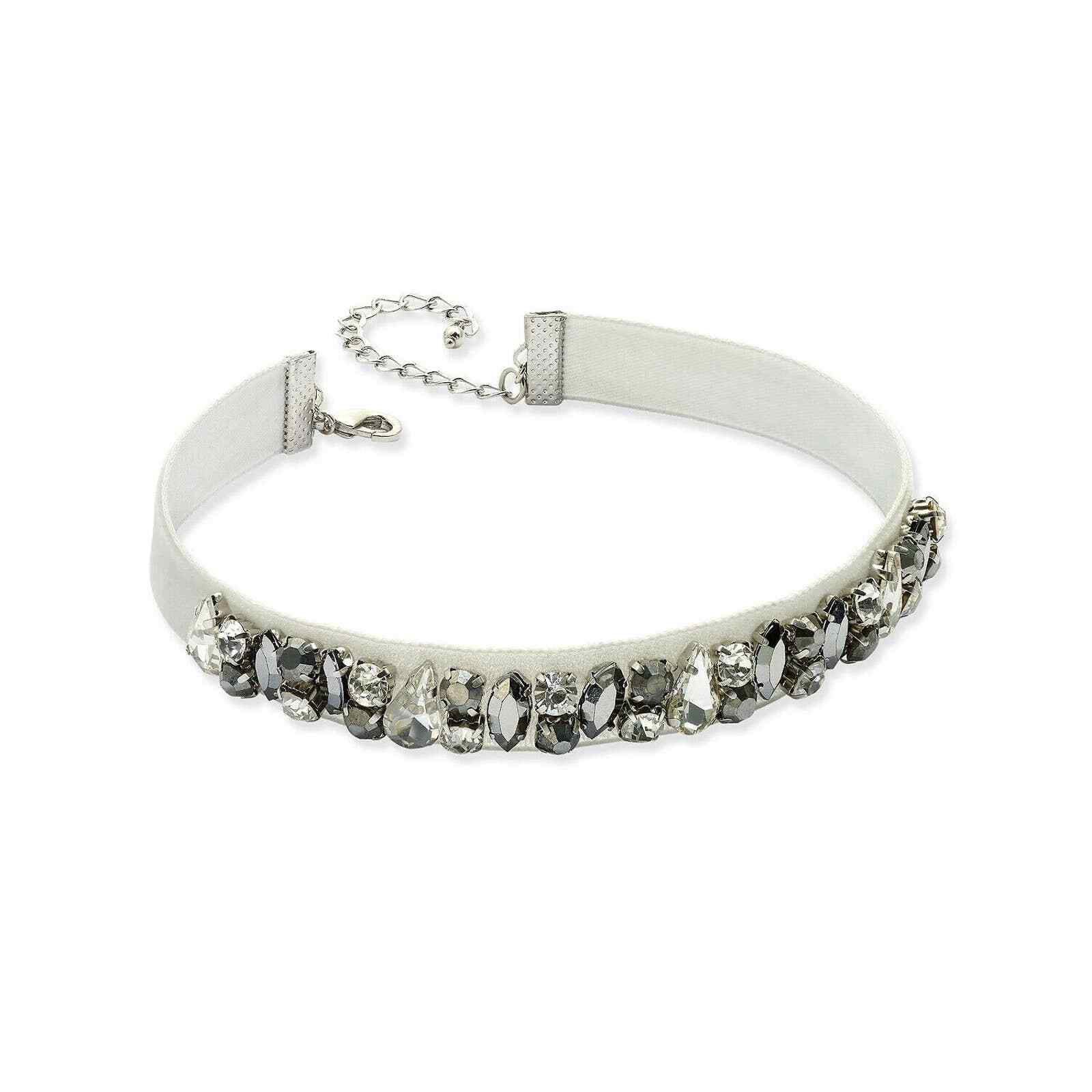 Inc International Concepts Silver Tone Crystal Grey Choker Necklace