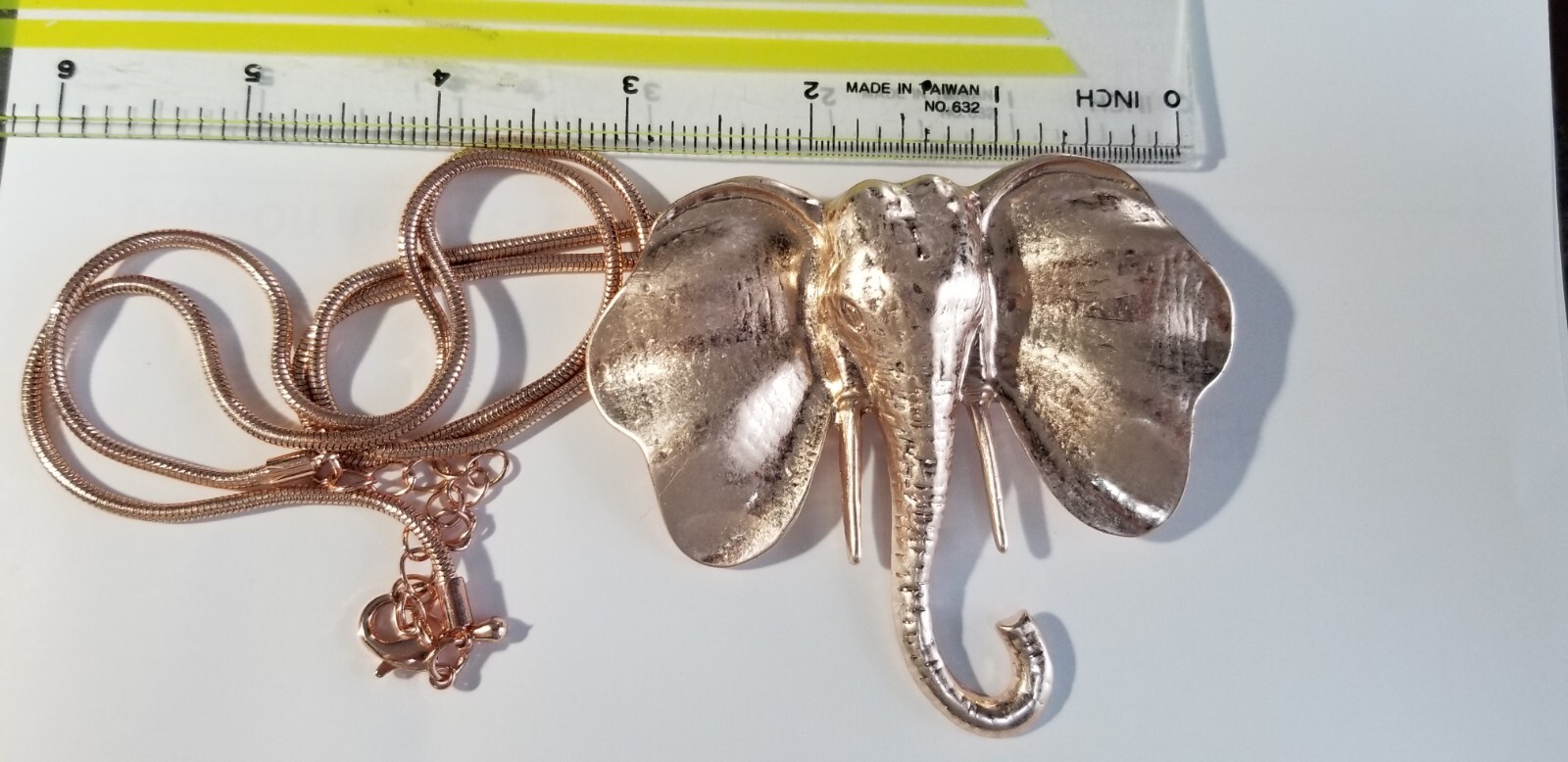 Stunning Rose Gold Tone 3.5in ELEPHANT Head Pendant Long Mesh Chain Necklace