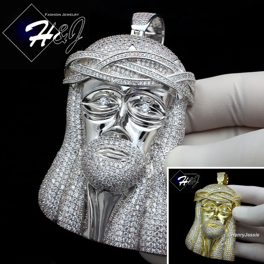 MEN 14K GOLD PLATED ICY BLING CZ OVERSIZE GOLD/SILVER 3D JESUS FACE PENDANT*BP2