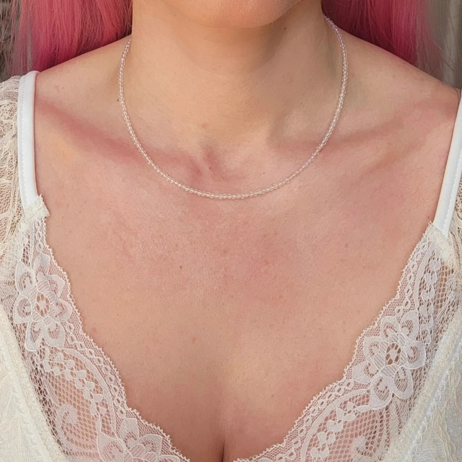 Natural Clear Quartz Necklace 2mm Tiny Beads Choker Minimalist Boho Crystal Gift