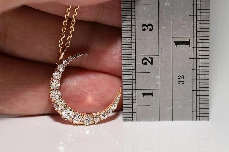 Fancy Moon Shape Pendant 2Ct Round Cut Simulated Diamond 14K Yellow Gold Plated