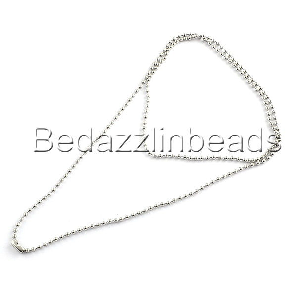 Lot of 5 Surgical 304 Stainless Steel 2.4mm Round Dog Tag Ball Chain Necklaces