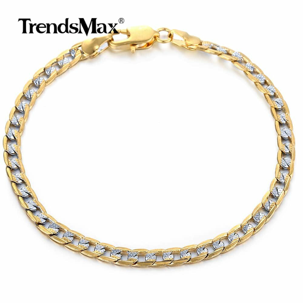 4mm Hammer Curb Cuban Chain Yellow&White Gold Filled Necklace Bracelet Mens Gift