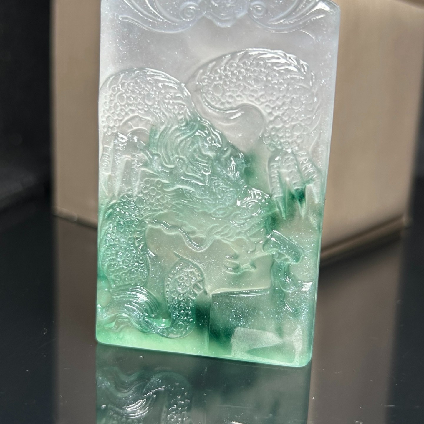 Nature ice green&white Burmese Jade Jadeite Carved dragon lucky Pendant&Necklace
