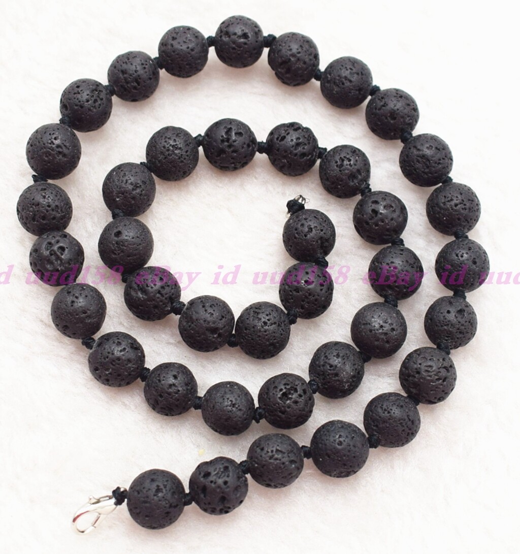 Black Lava Stone Diffuser Necklace Gemstone Reiki 6/8/10/12 mm 18″