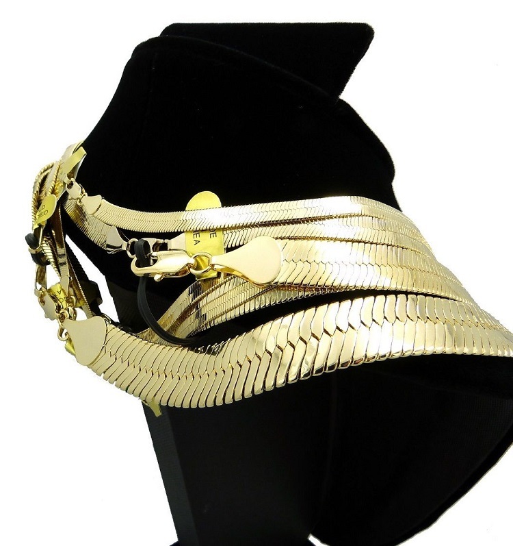 Herringbone Chain Necklace 14k Gold Plated 3mm to 14mm wide 16″ 18″ 20″ 24″ 30″