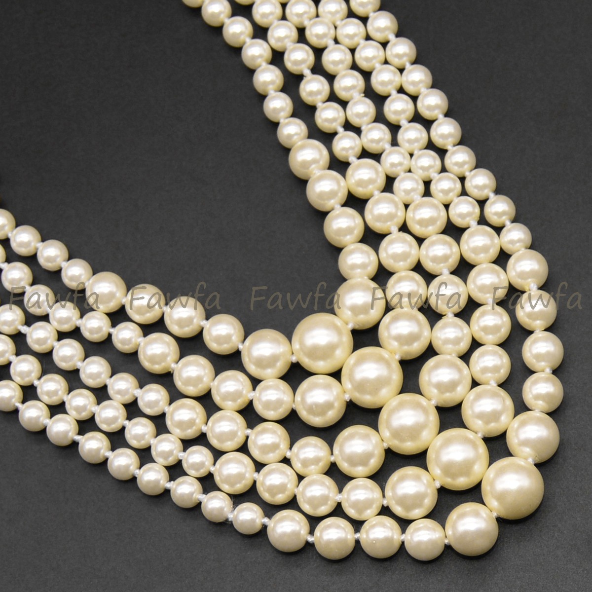 5 Rows 6-12mm Round Creamy White Shell Pearl Imitation Pearl Necklace 18-22”