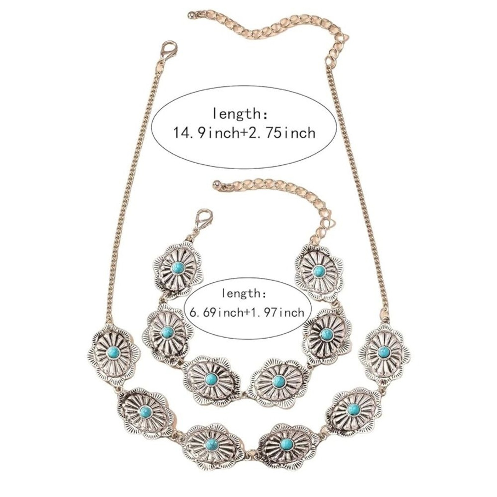Boho Silver-Tone Turquoise Flower Necklace & Bracelet Set