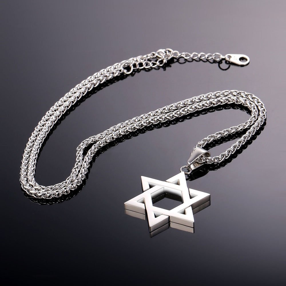 Star of David Necklace for Men & Women – Gold Stainless Steel Hexagon Pendant, C
