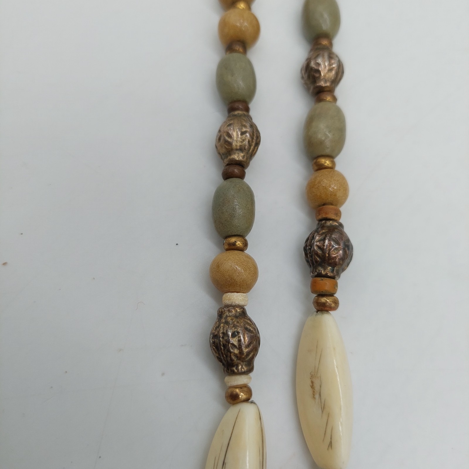 Necklace Beaded Round Pendant Brown Green Beige Metal Plastic Stones