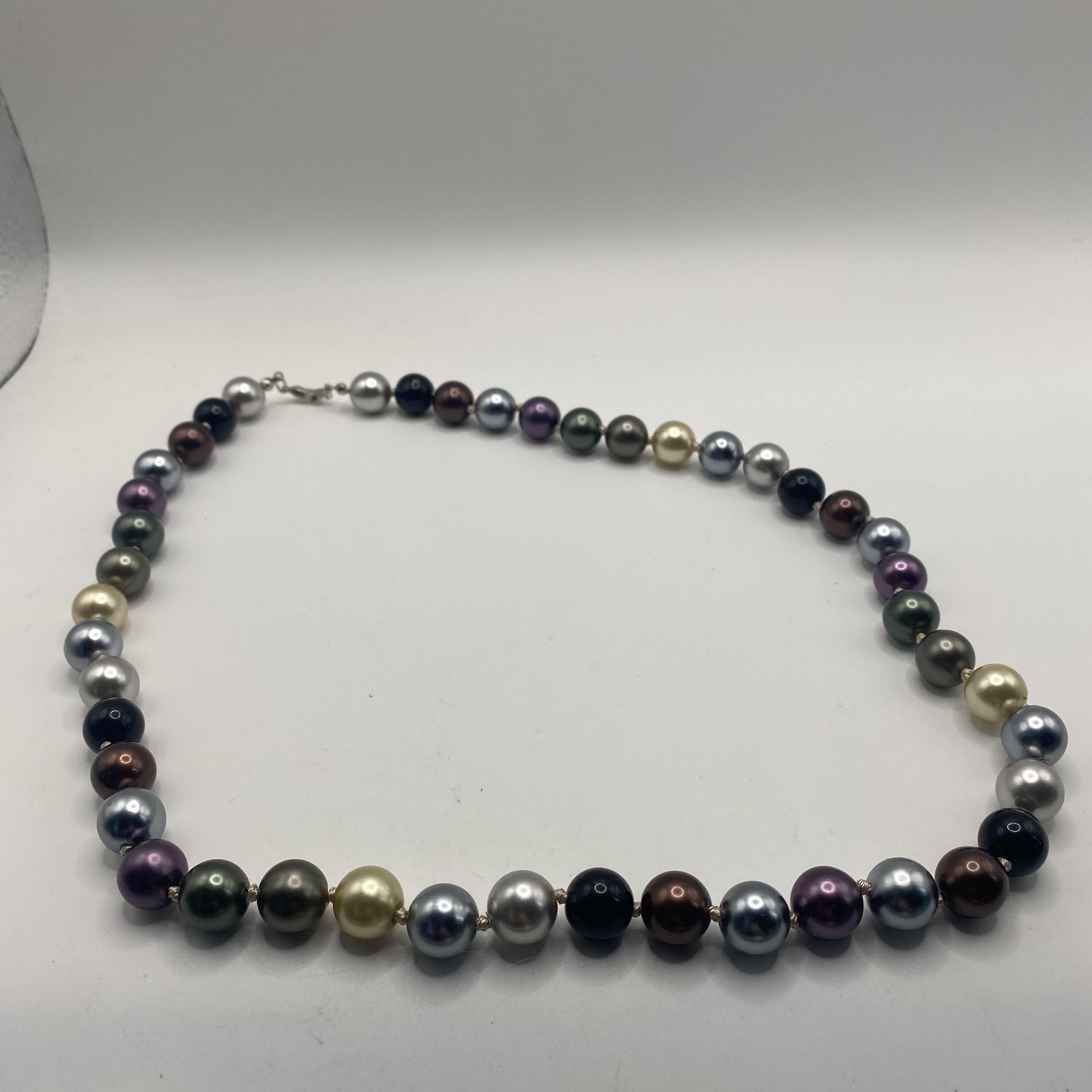 Multicolor Faux Pearl Beaded Womens Necklace Silver Tone Lobster Clasp 24 In