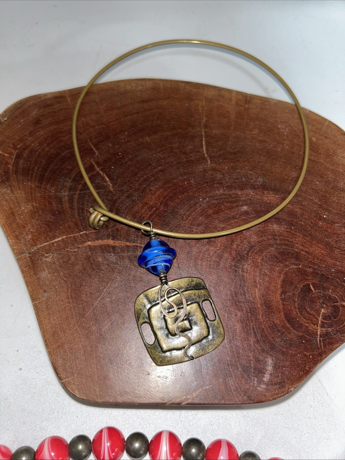 Lot Of 3 Necklaces One Glass Handmade Metal