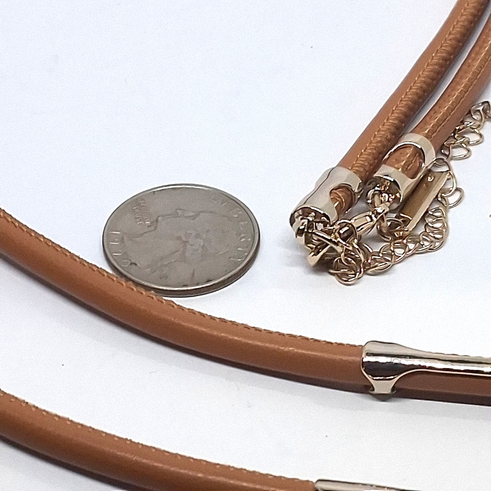 White House Black Market Brown Leather & Gold Tone 22 Inch Bolo Necklace