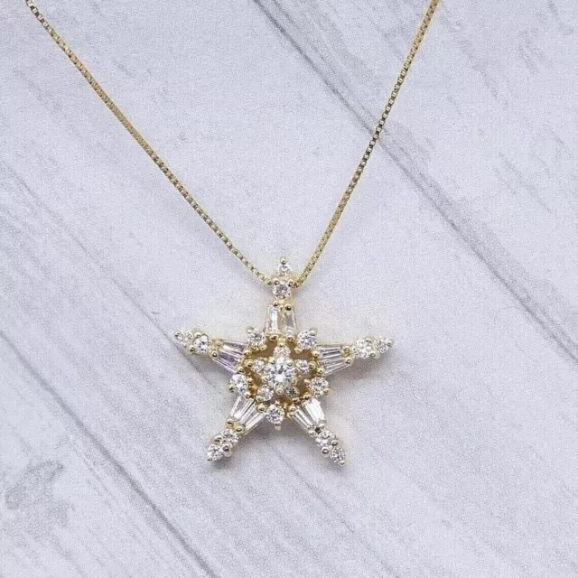 2Ct Round Cut Simulated Diamond Star Shape Fancy Pendant 14K Yellow Gold Plated