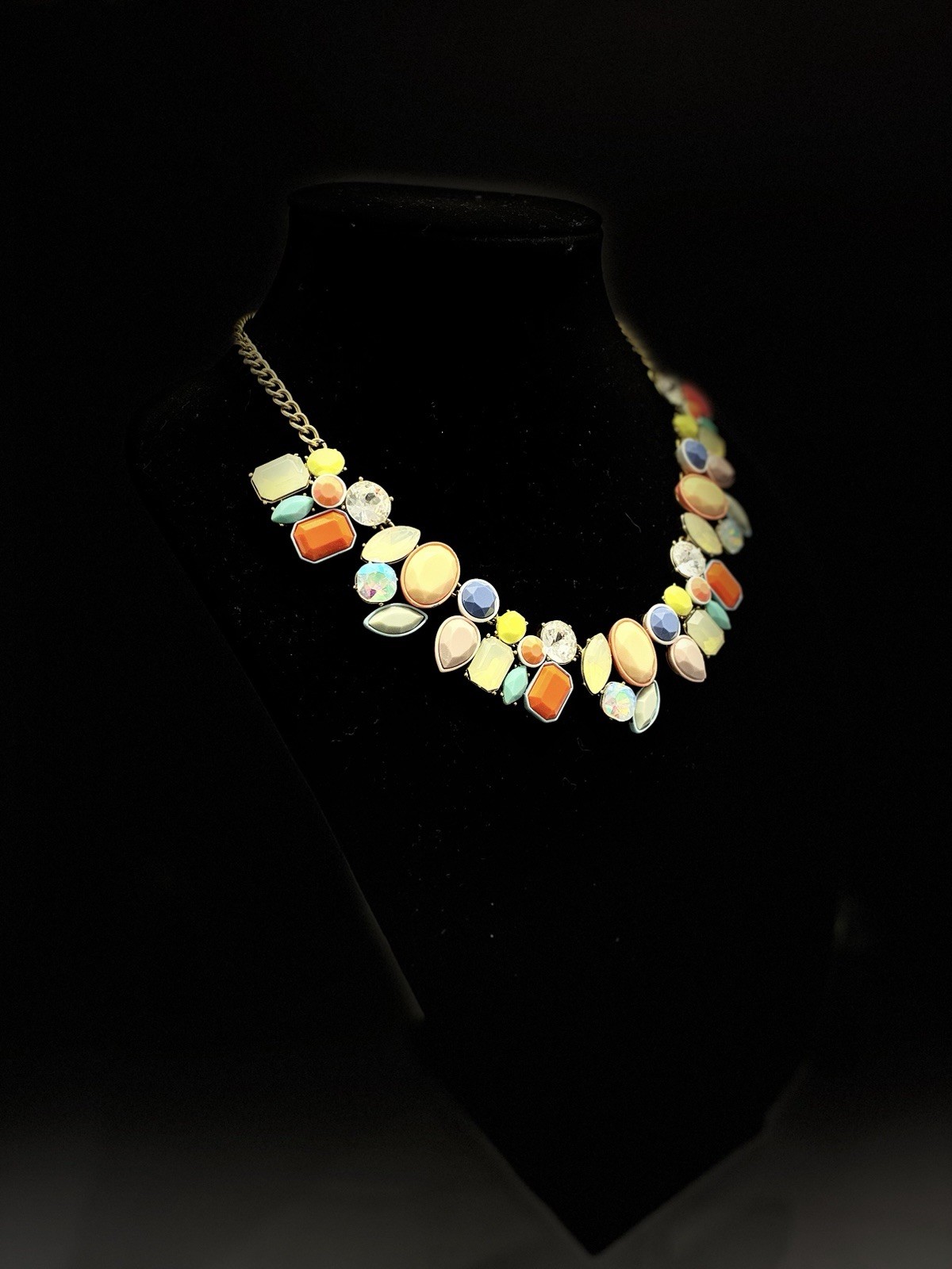J.Crew Multi-Color Geometric Bib Statement Necklace 18″ Neon Coral Peach Gold