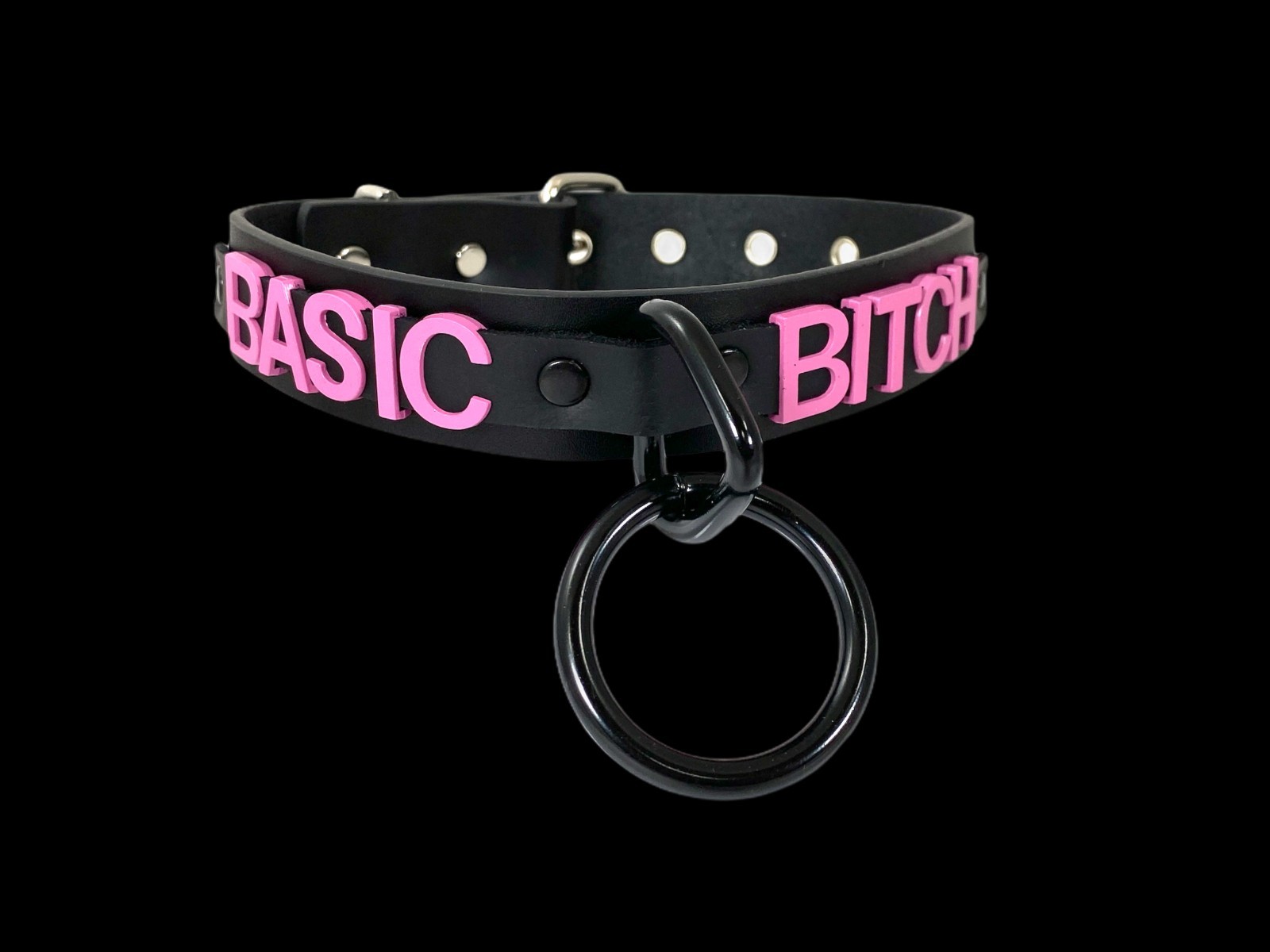 Name Bondage Collar Black O Ring Pink Letter Slave Leather BDSM Slut Choker