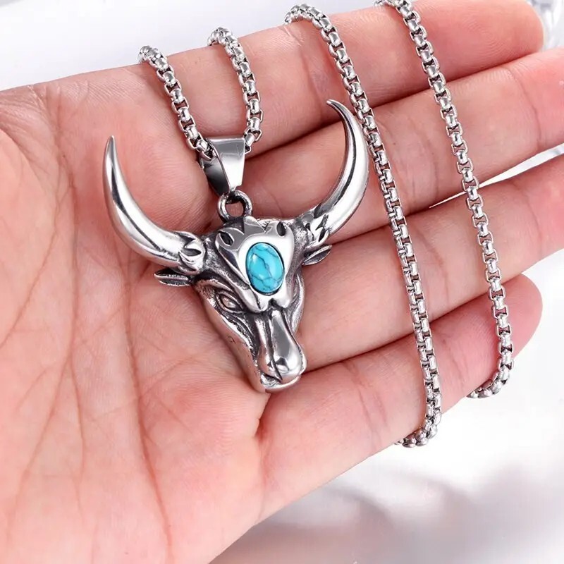 Men’s Fashion Stainless Steel Bull Head Necklace Pendant