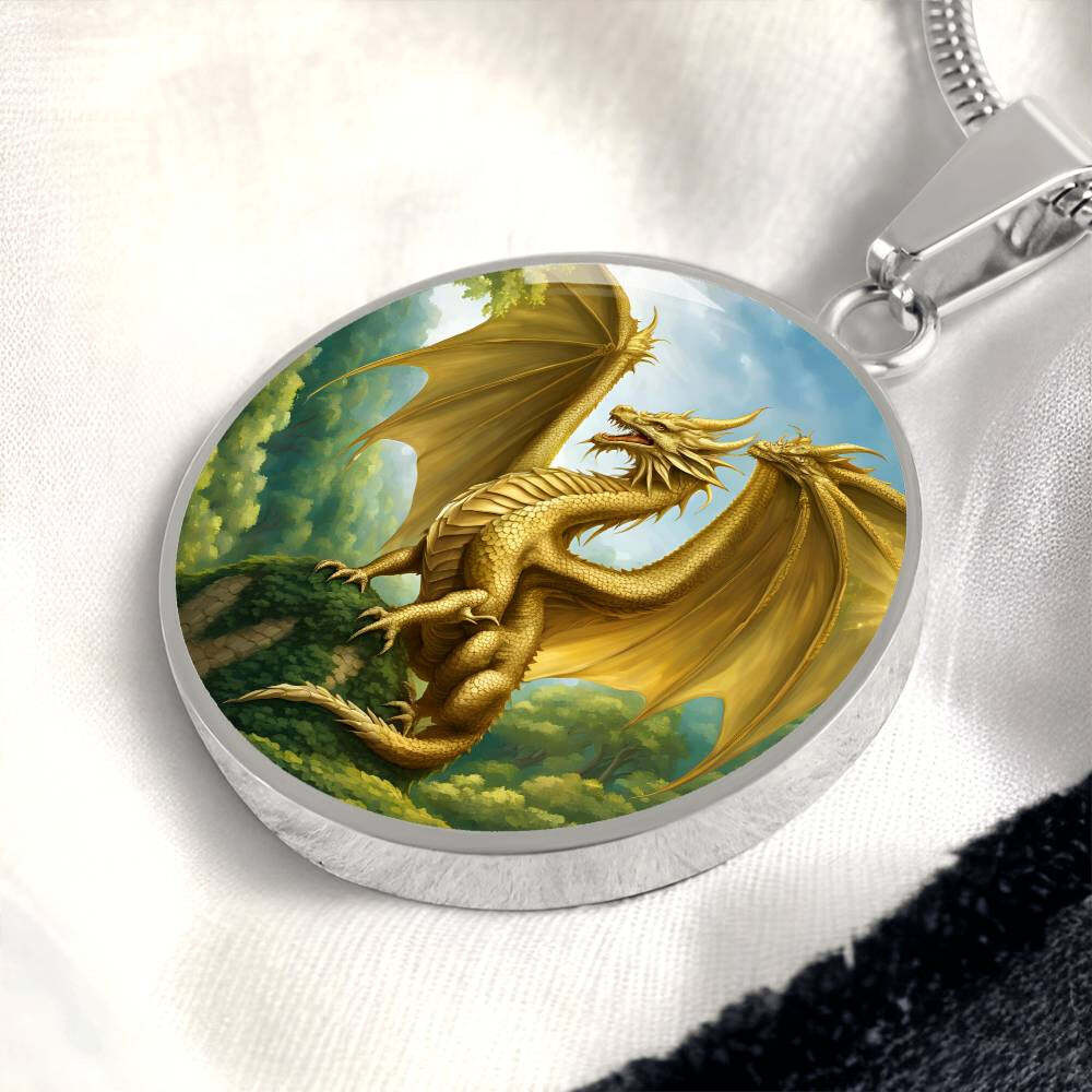 Dragon Gold Forest Engraved Necklace in Gold or Silver