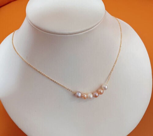 45cm AAA 6-7mm Akoya White Pink Purple Pearl Necklace 14k Yellow Gold Plated