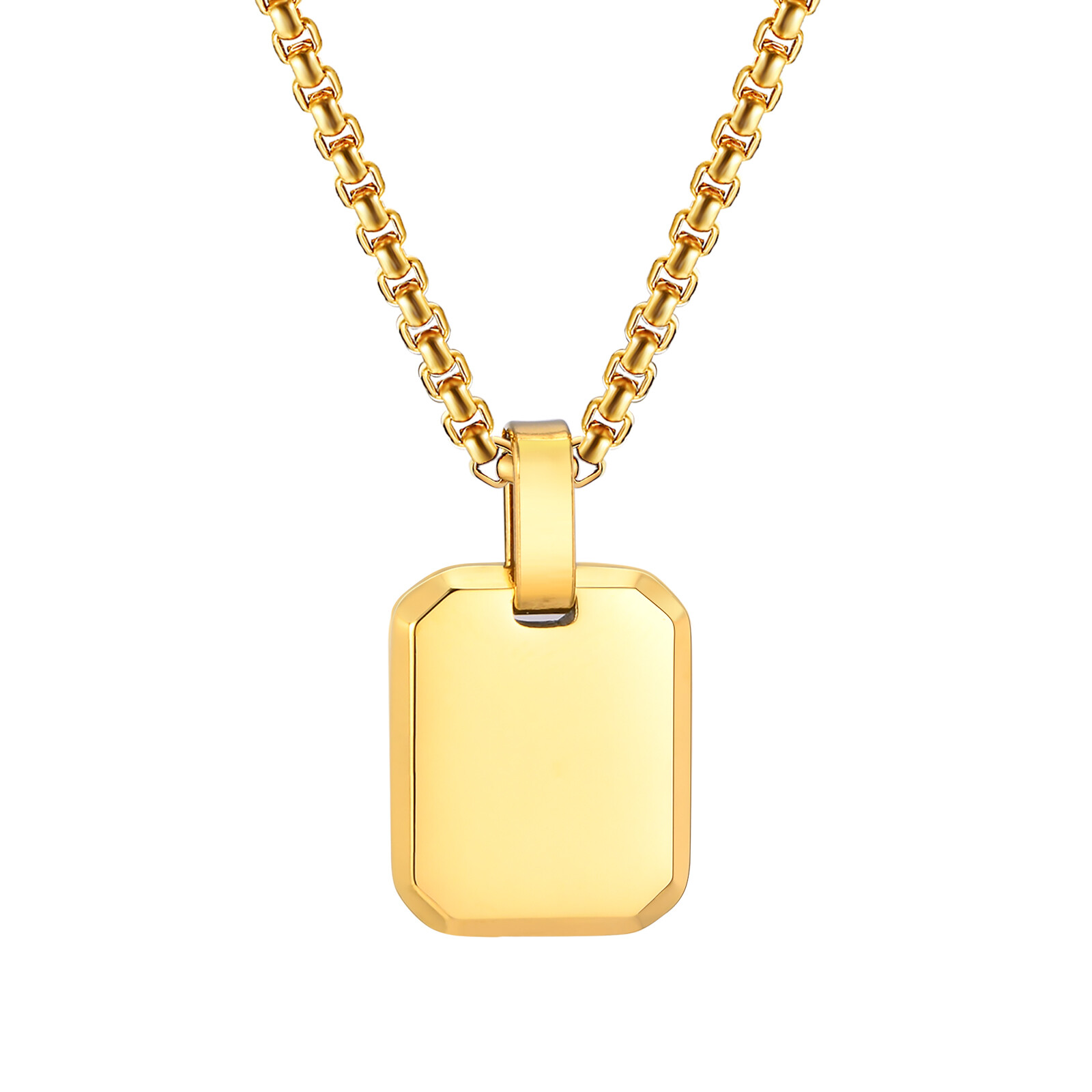 Vnox Free Engraving Unisex Geometric Necklaces, Square Pendant Women Men Jewelry