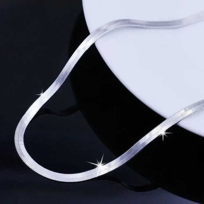 925 Sterling silver 18K Gold 4MM Flat chain Necklace for Women Luxury Fine Jewel