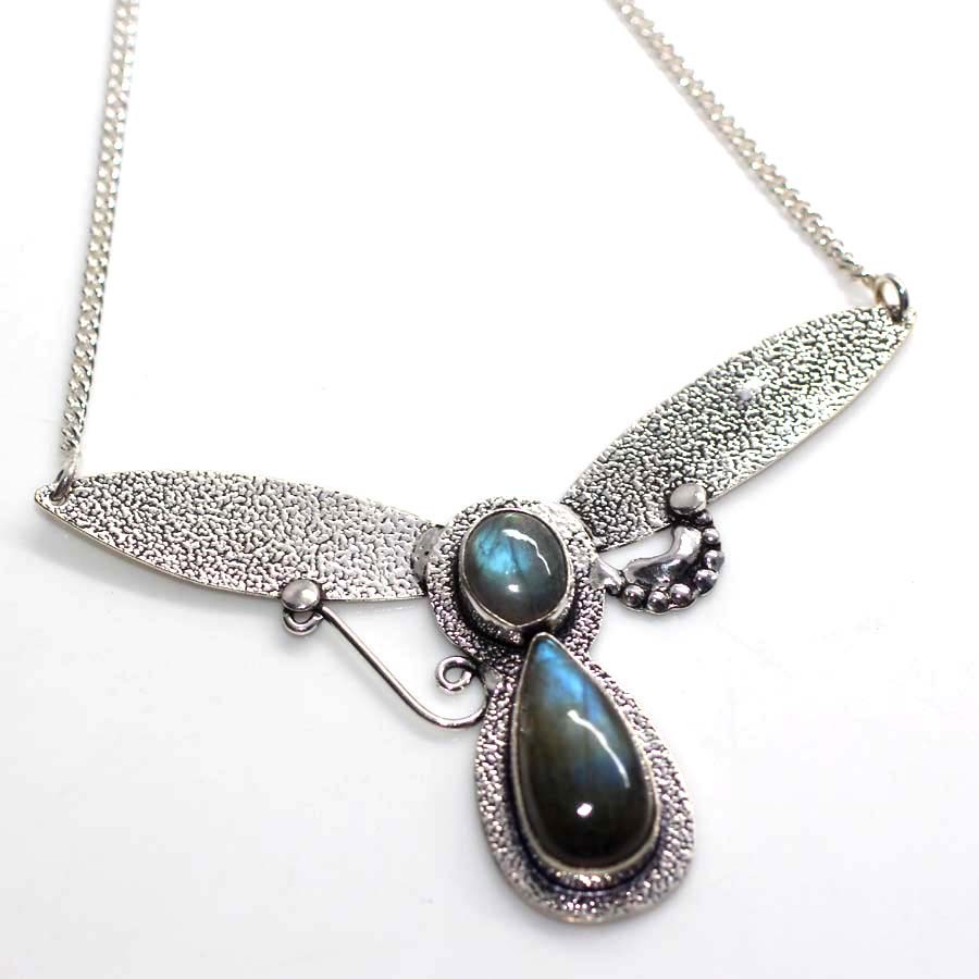 925 Silver Plated Super Deal Fiery Labradorite Necklace Gemstone 17″ JW