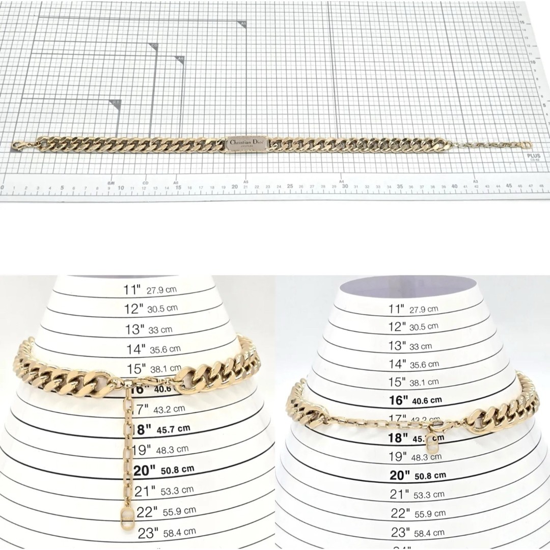 Christian Dior COUTURE Plate Necklace Choker Gold-Tone Metal 48cm Box Bag