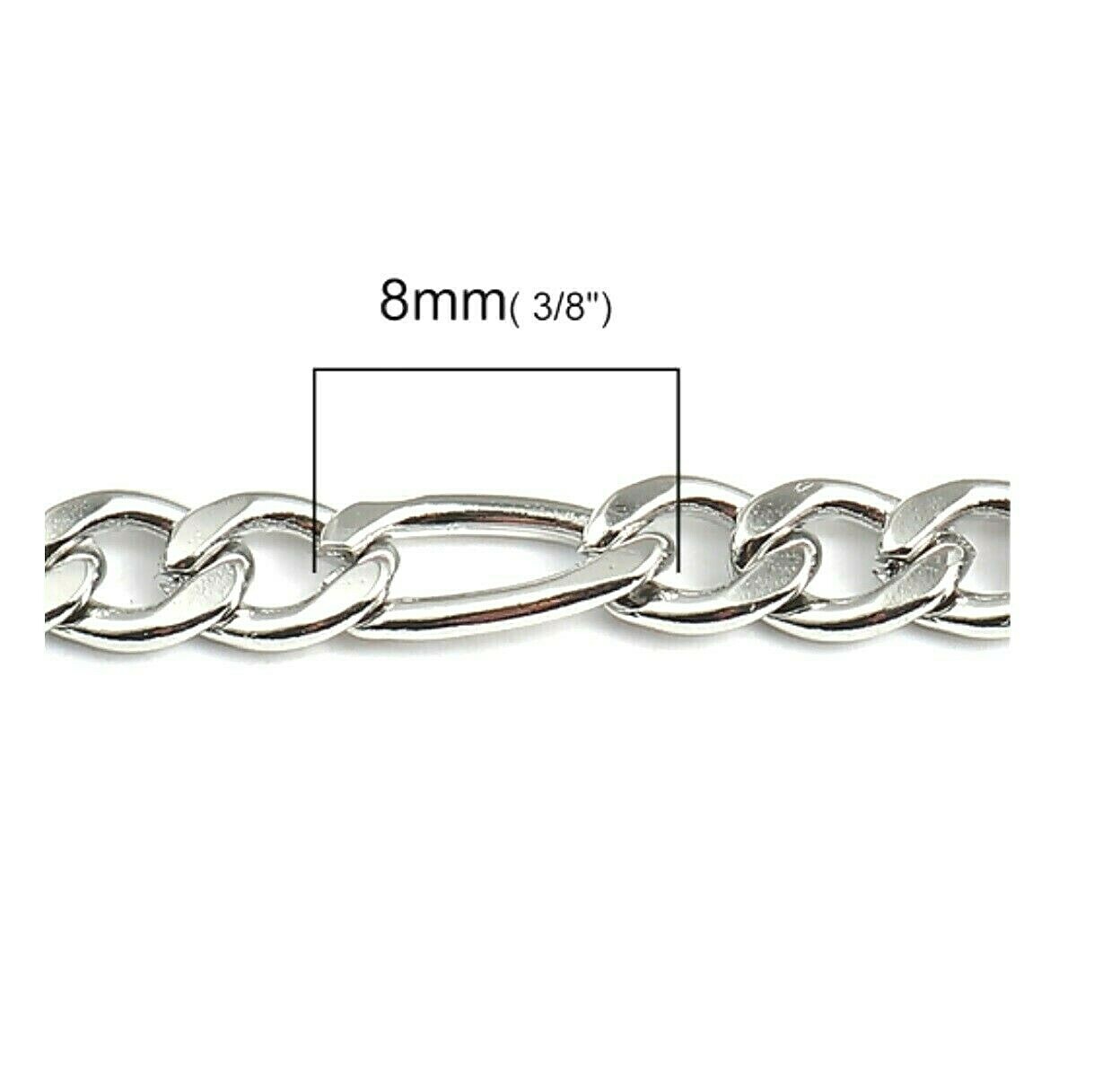 Solid 304 Stainless Steel 3.75mm Wide Figaro Link Chain Necklace 23 7/8 Inches