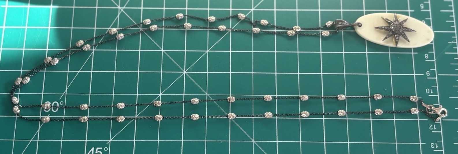 Silver Tone Cable Chain Necklace, Oval Star Charm, White Crystal