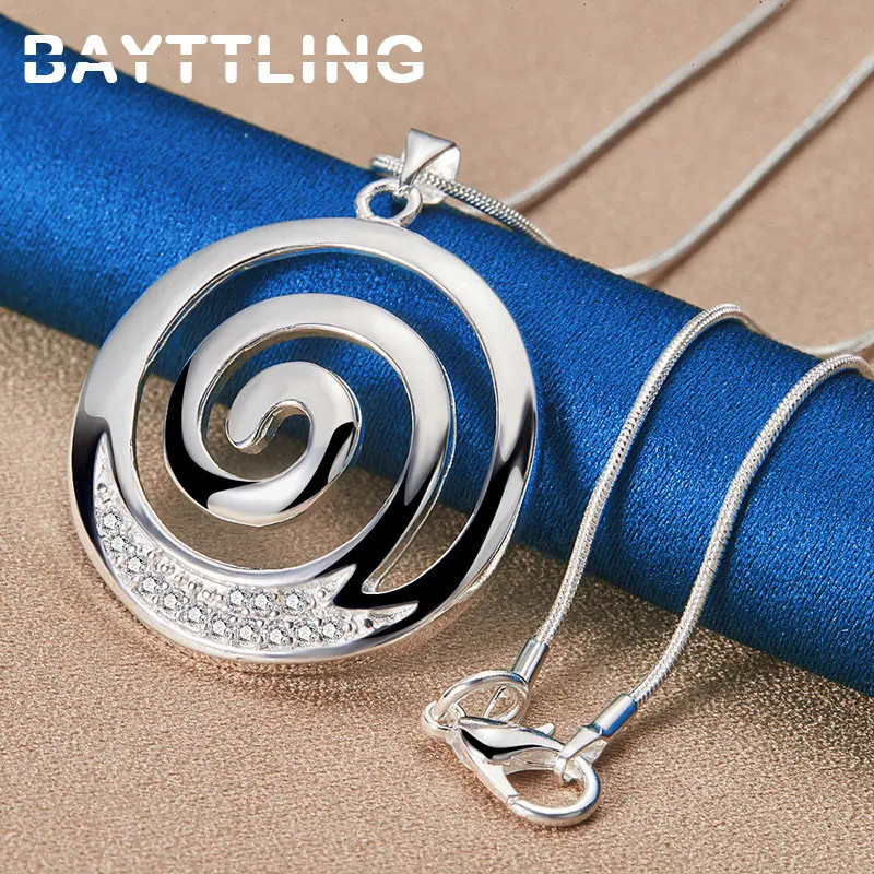 Sterling Silver 16-30 Inches Spiral Round Zircon Necklace Woman Wedding Charm