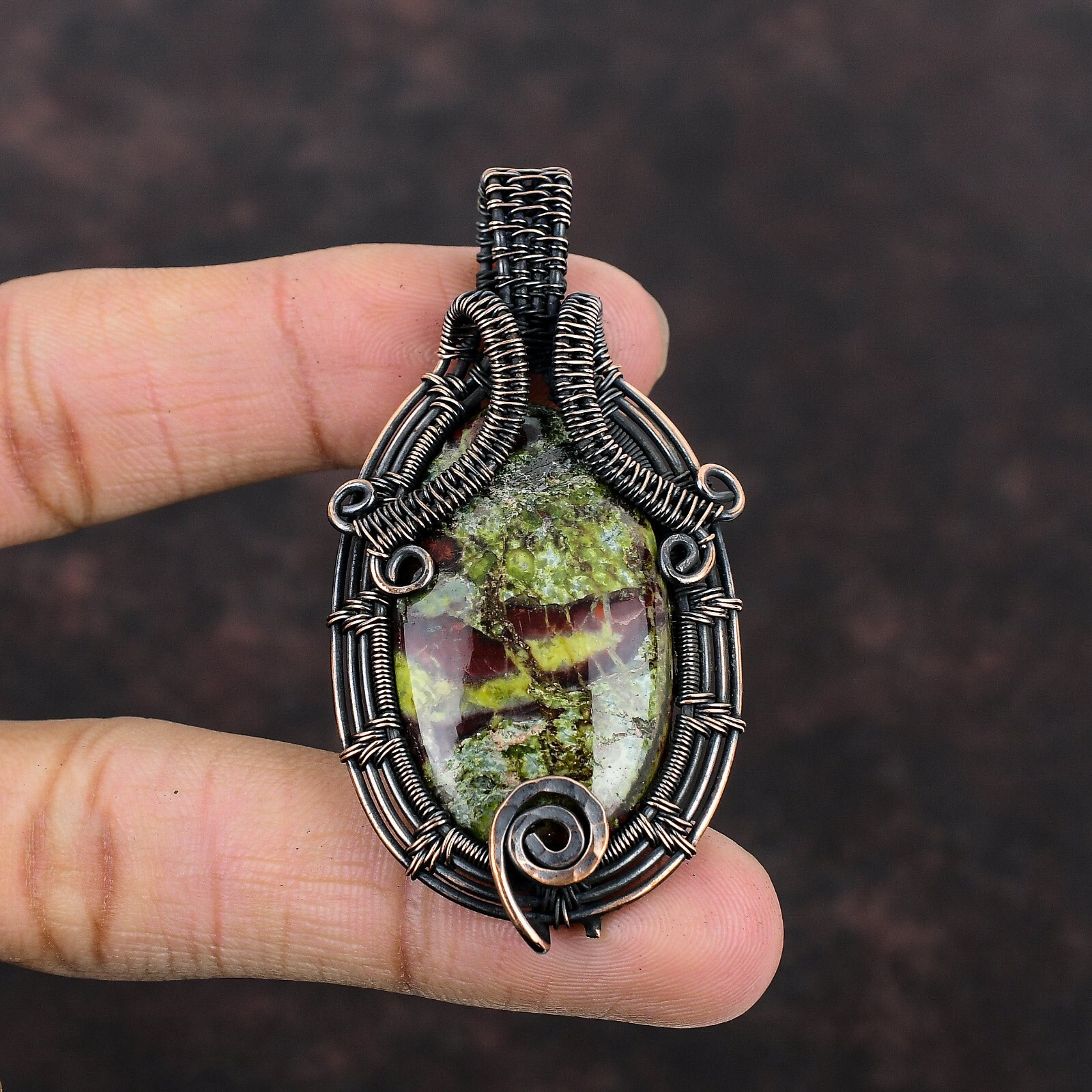 Dragon Bloodstone Jewelry Copper Gift For Briedsmaid Wire Wrapped Pendant 2.64″