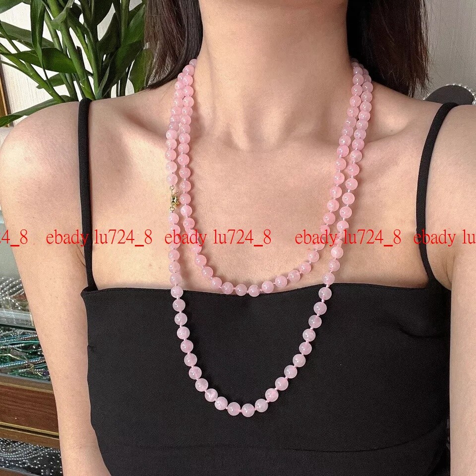 Fashion Natural 8mm Rose Pink Quartz Gems Beads Round Jewelry Necklace 24-36″