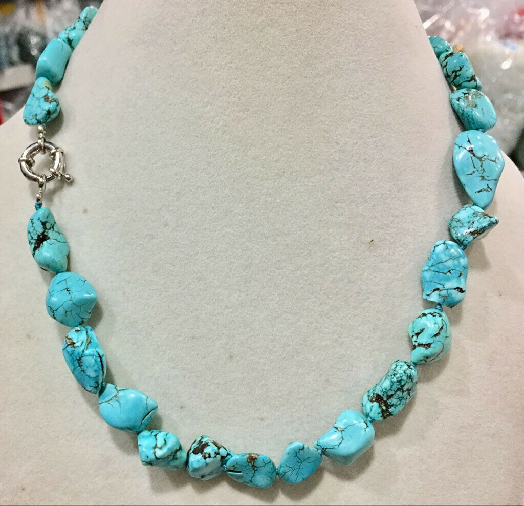 Pretty Natural 10-14mm Blue Turquoise Gems Irregular Beads Necklace 16-36″ AA