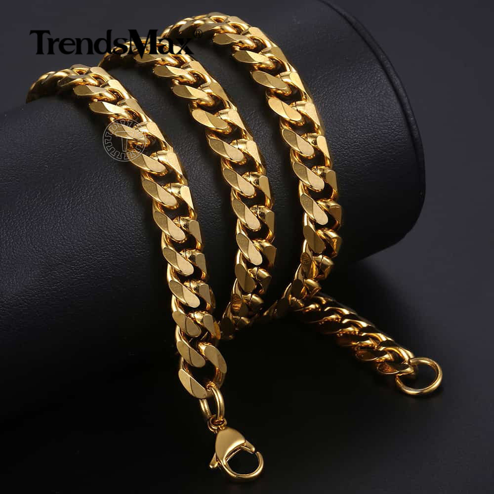 9MM 30″ For Mens Boys Chain Gold Plated Stainless Steel Cuban Link Necklace Gift