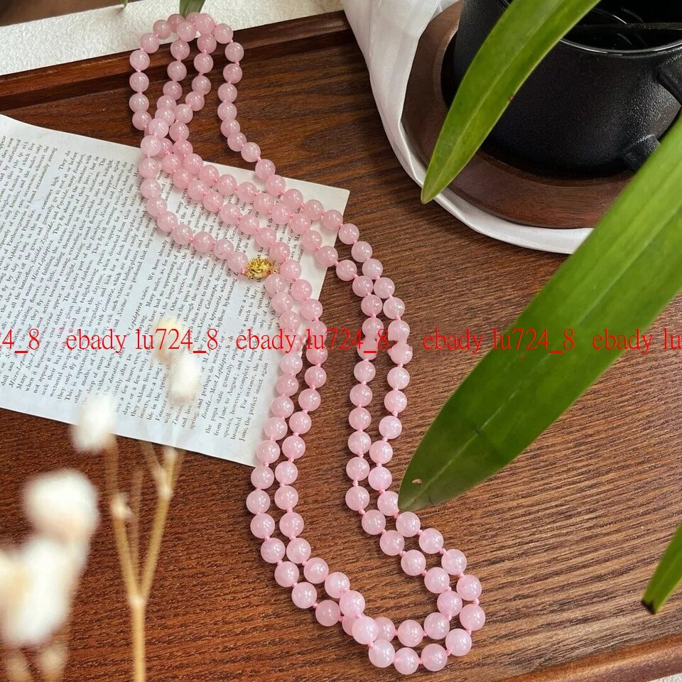 Fashion Natural 8mm Rose Pink Quartz Gems Beads Round Jewelry Necklace 24-36″